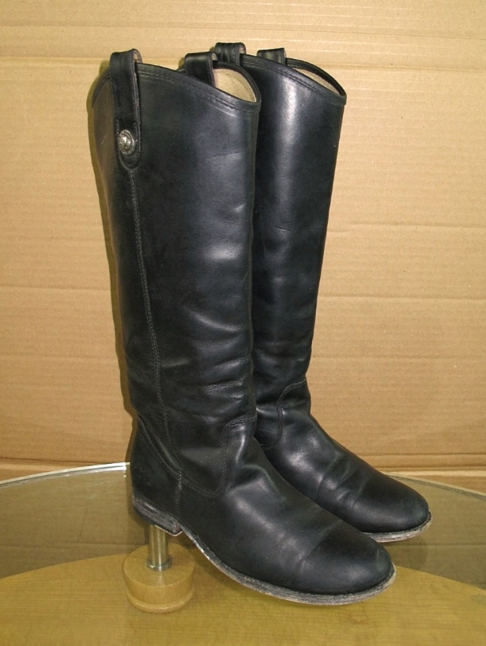 Frye Melissa Button Boots Black Leather Knee High Boots Women's Size 7.5 B